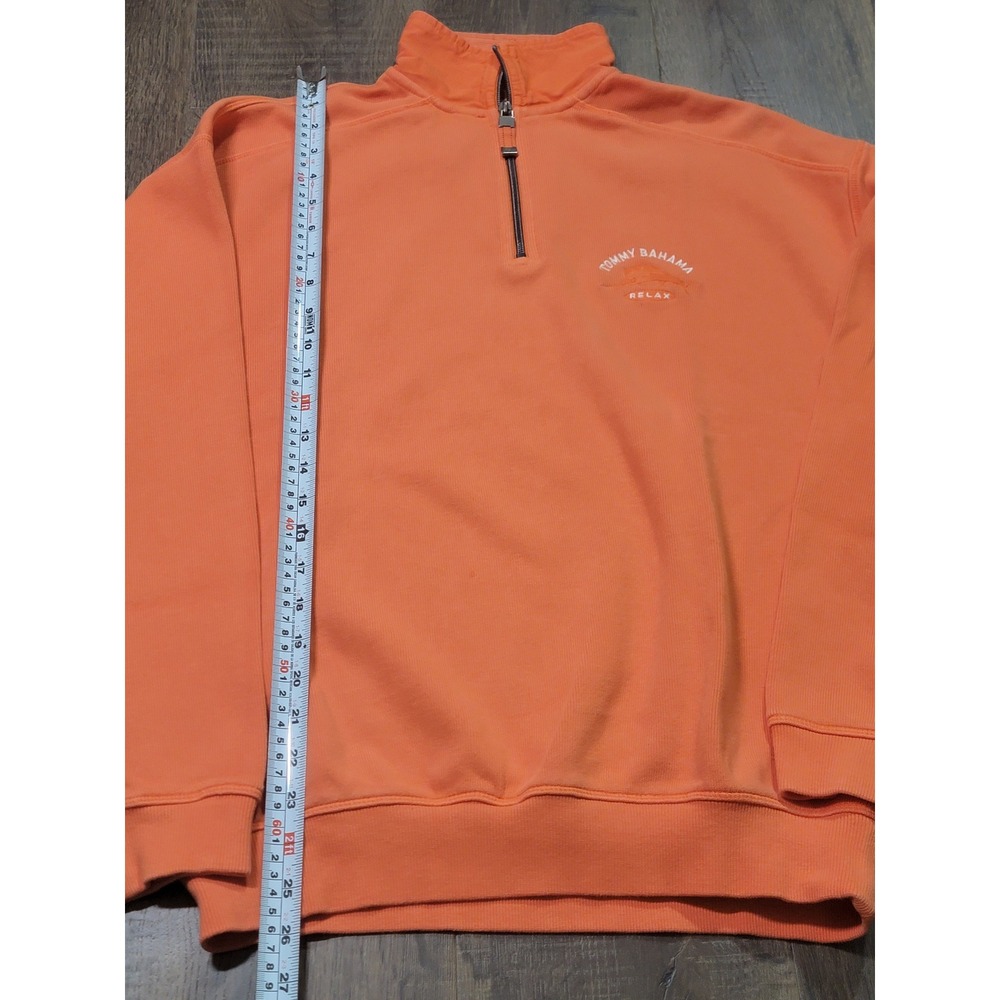 Tommy Bahama Relax Mens Small Orange Quarter Zip‎ Pigment Dyed Cotton Pullover